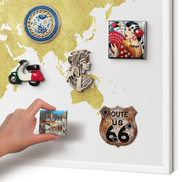Tablero magnético de pared para imanes con marco blanco Mapa del mundo