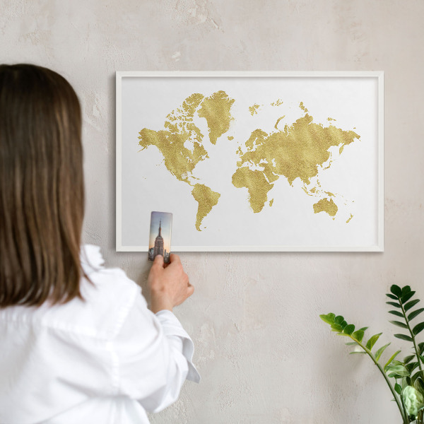 Tablero magnético de pared para imanes con marco blanco Mapa del mundo