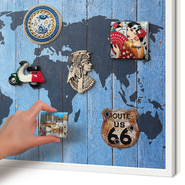 Tablero magnético metálico para souvenirs en color blanco Mapa del mundo