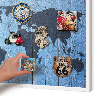 Tablero magnético metálico para souvenirs en color blanco Mapa del mundo