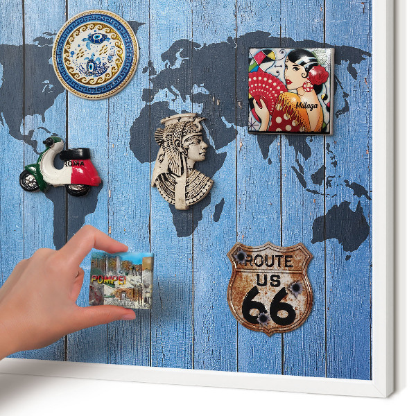 Tablero magnético metálico para souvenirs en color blanco Mapa del mundo