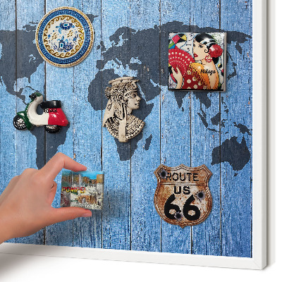 Tablero magnético metálico para souvenirs en color blanco Mapa del mundo