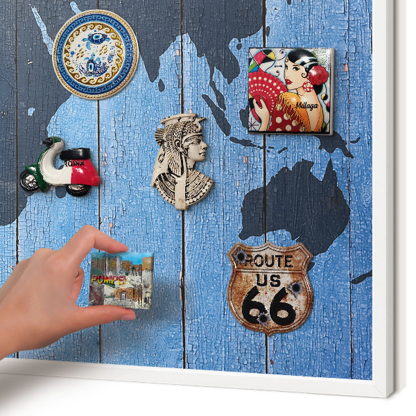 Tablero magnético metálico para souvenirs en color blanco Mapa del mundo