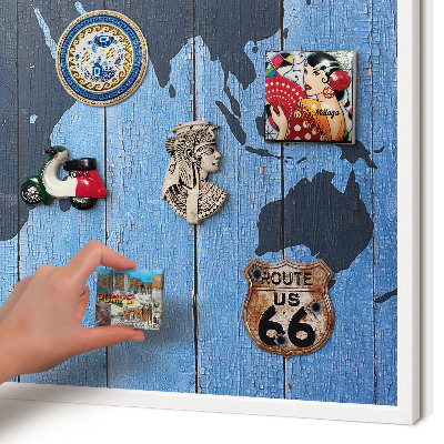 Tablero magnético metálico para souvenirs en color blanco Mapa del mundo