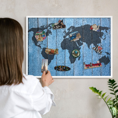 Tablero magnético metálico para souvenirs en color blanco Mapa del mundo