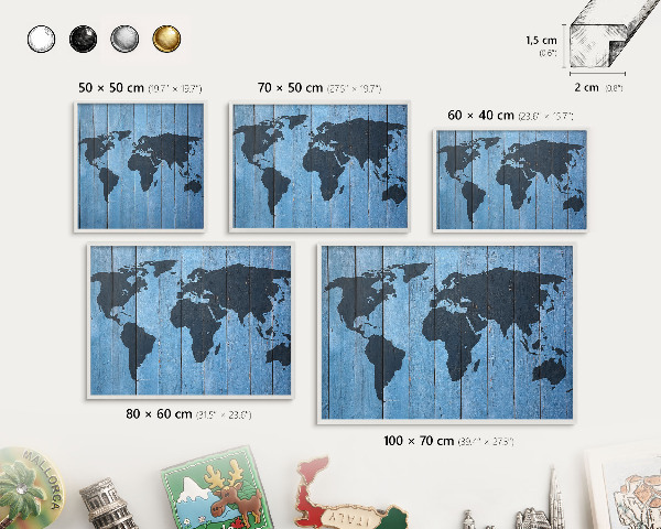Tablero magnético metálico para souvenirs en color blanco Mapa del mundo
