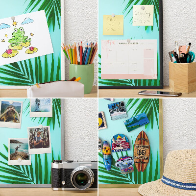Tablero magnético de pared para imanes con marco blanco Hojas verdes