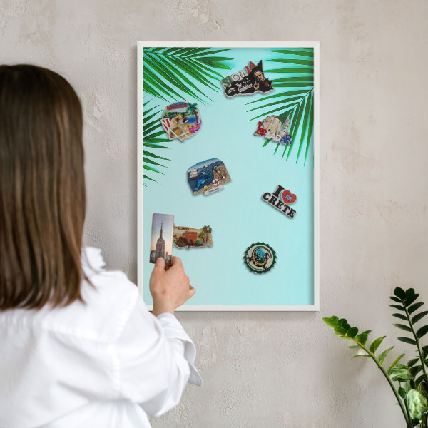 Tablero magnético de pared para imanes con marco blanco Hojas verdes