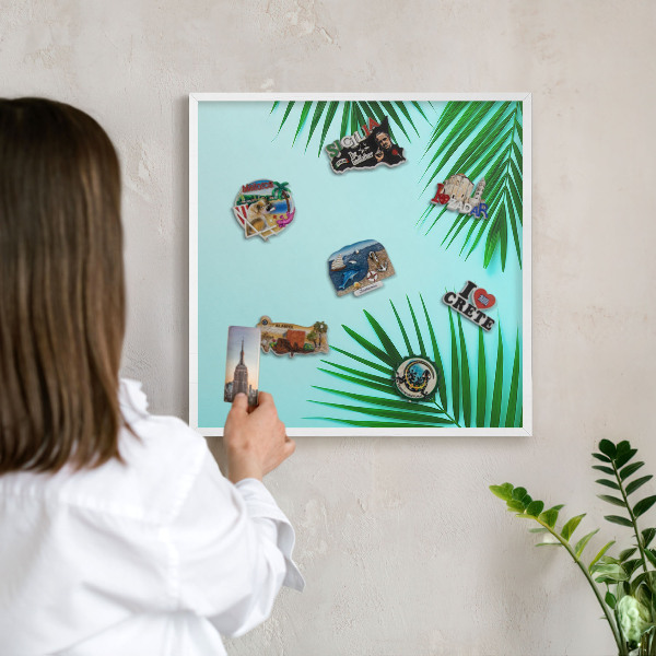 Tablero magnético de pared para imanes con marco blanco Hojas verdes