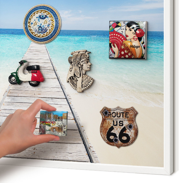 Tablero magnético metálico para souvenirs en color blanco Muelle del océano