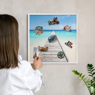 Tablero magnético metálico para souvenirs en color blanco Muelle del océano