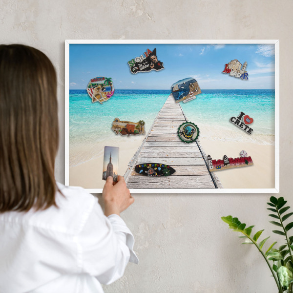Tablero magnético metálico para souvenirs en color blanco Muelle del océano