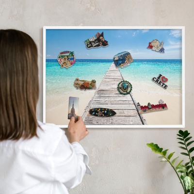 Tablero magnético metálico para souvenirs en color blanco Muelle del océano
