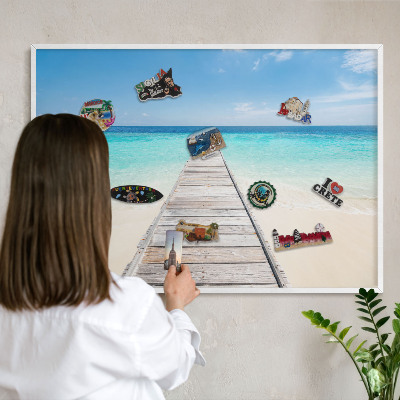 Tablero magnético metálico para souvenirs en color blanco Muelle del océano
