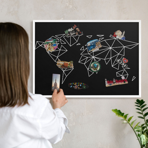Tablero magnético metálico para souvenirs en color blanco Mapa del mundo