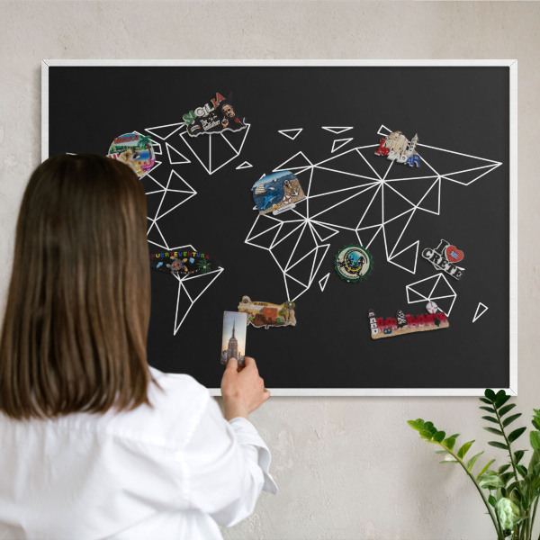 Tablero magnético metálico para souvenirs en color blanco Mapa del mundo