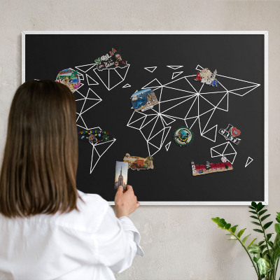 Tablero magnético metálico para souvenirs en color blanco Mapa del mundo