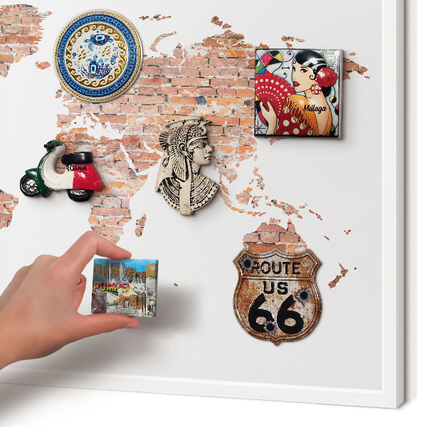 Tablero magnético de pared para imanes con marco blanco Mapa de ladrillos