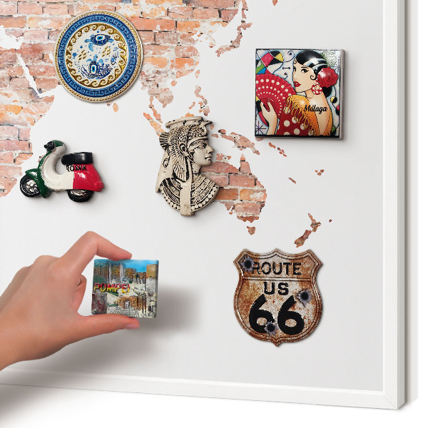 Tablero magnético de pared para imanes con marco blanco Mapa de ladrillos