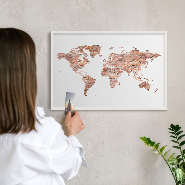 Tablero magnético de pared para imanes con marco blanco Mapa de ladrillos