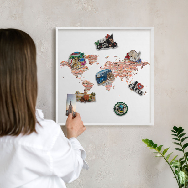 Tablero magnético de pared para imanes con marco blanco Mapa de ladrillos