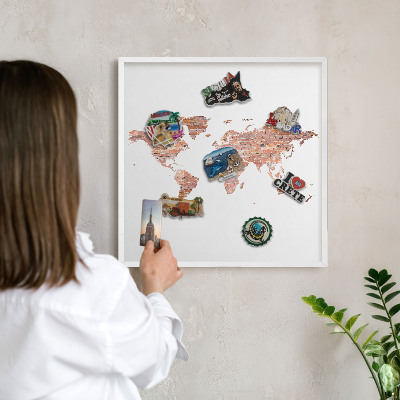 Tablero magnético de pared para imanes con marco blanco Mapa de ladrillos