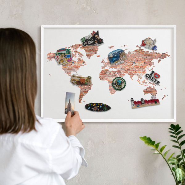 Tablero magnético de pared para imanes con marco blanco Mapa de ladrillos