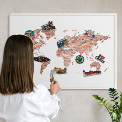 Tablero magnético de pared para imanes con marco blanco Mapa de ladrillos