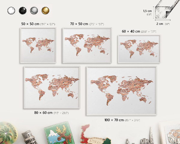 Tablero magnético de pared para imanes con marco blanco Mapa de ladrillos