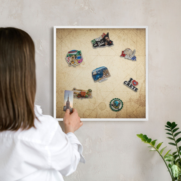 Tablero magnético metálico para souvenirs en color blanco Mapa antiguo