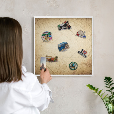 Tablero magnético metálico para souvenirs en color blanco Mapa antiguo