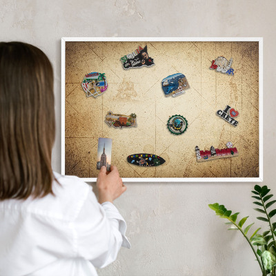 Tablero magnético metálico para souvenirs en color blanco Mapa antiguo