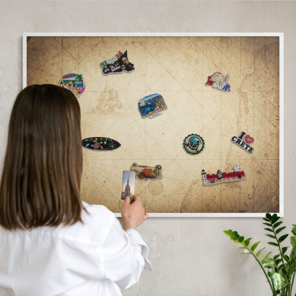 Tablero magnético metálico para souvenirs en color blanco Mapa antiguo