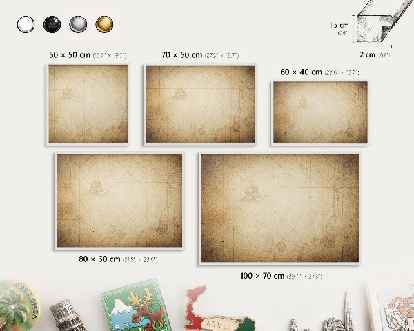 Tablero magnético metálico para souvenirs en color blanco Mapa antiguo