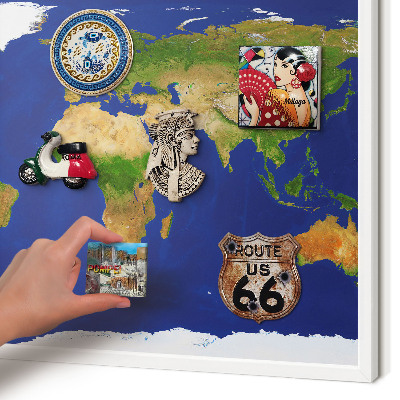Tablero magnético de pared para imanes con marco blanco Cartografiando el mundo
