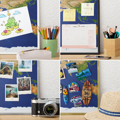 Tablero magnético de pared para imanes con marco blanco Cartografiando el mundo