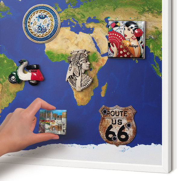 Tablero magnético de pared para imanes con marco blanco Cartografiando el mundo