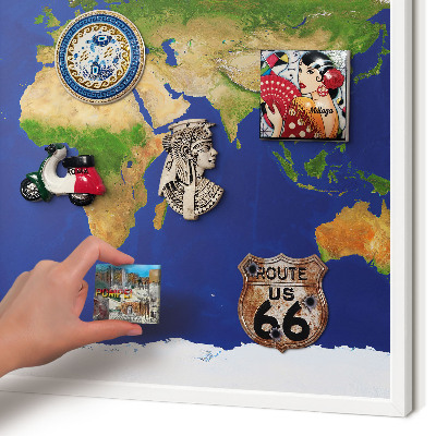 Tablero magnético de pared para imanes con marco blanco Cartografiando el mundo