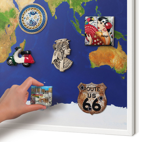 Tablero magnético de pared para imanes con marco blanco Cartografiando el mundo