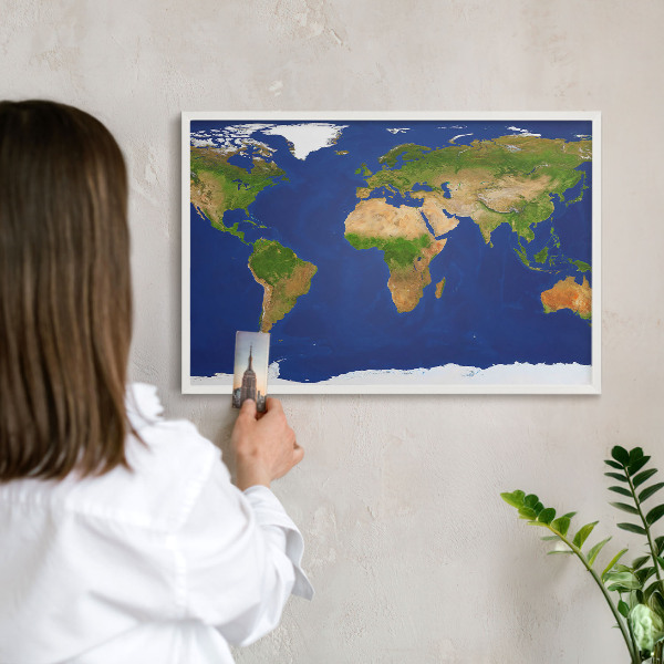 Tablero magnético de pared para imanes con marco blanco Cartografiando el mundo