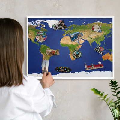 Tablero magnético de pared para imanes con marco blanco Cartografiando el mundo