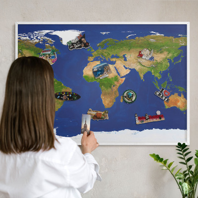 Tablero magnético de pared para imanes con marco blanco Cartografiando el mundo