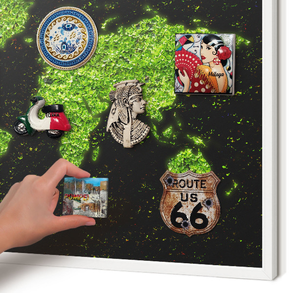 Tablero magnético metálico para souvenirs en color blanco Mapa verde