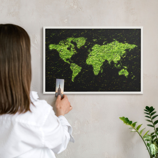 Tablero magnético metálico para souvenirs en color blanco Mapa verde