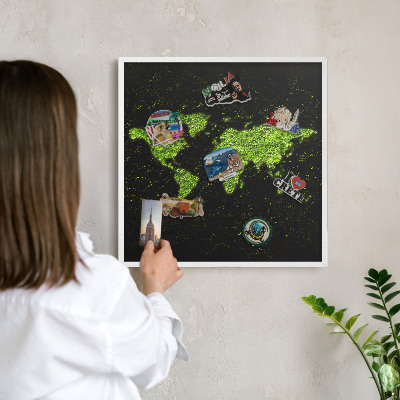 Tablero magnético metálico para souvenirs en color blanco Mapa verde