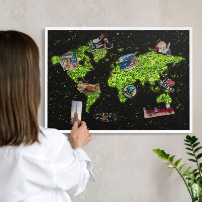 Tablero magnético metálico para souvenirs en color blanco Mapa verde