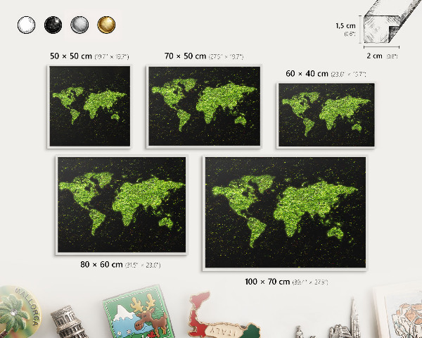 Tablero magnético metálico para souvenirs en color blanco Mapa verde