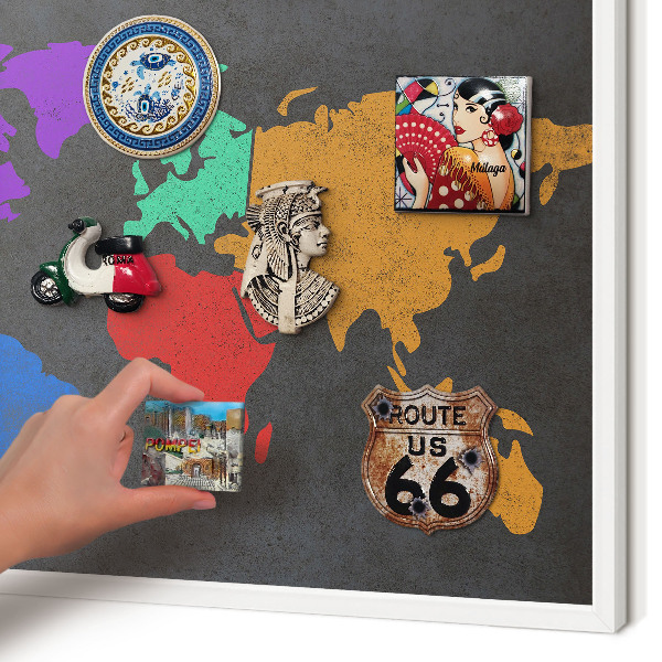 Tablero magnético de pared para imanes con marco blanco Mapa de colores