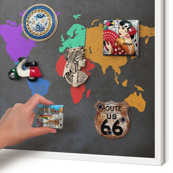 Tablero magnético de pared para imanes con marco blanco Mapa de colores