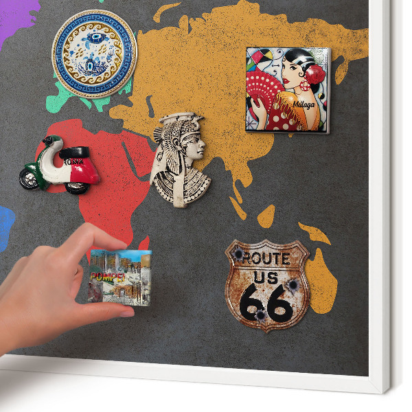 Tablero magnético de pared para imanes con marco blanco Mapa de colores